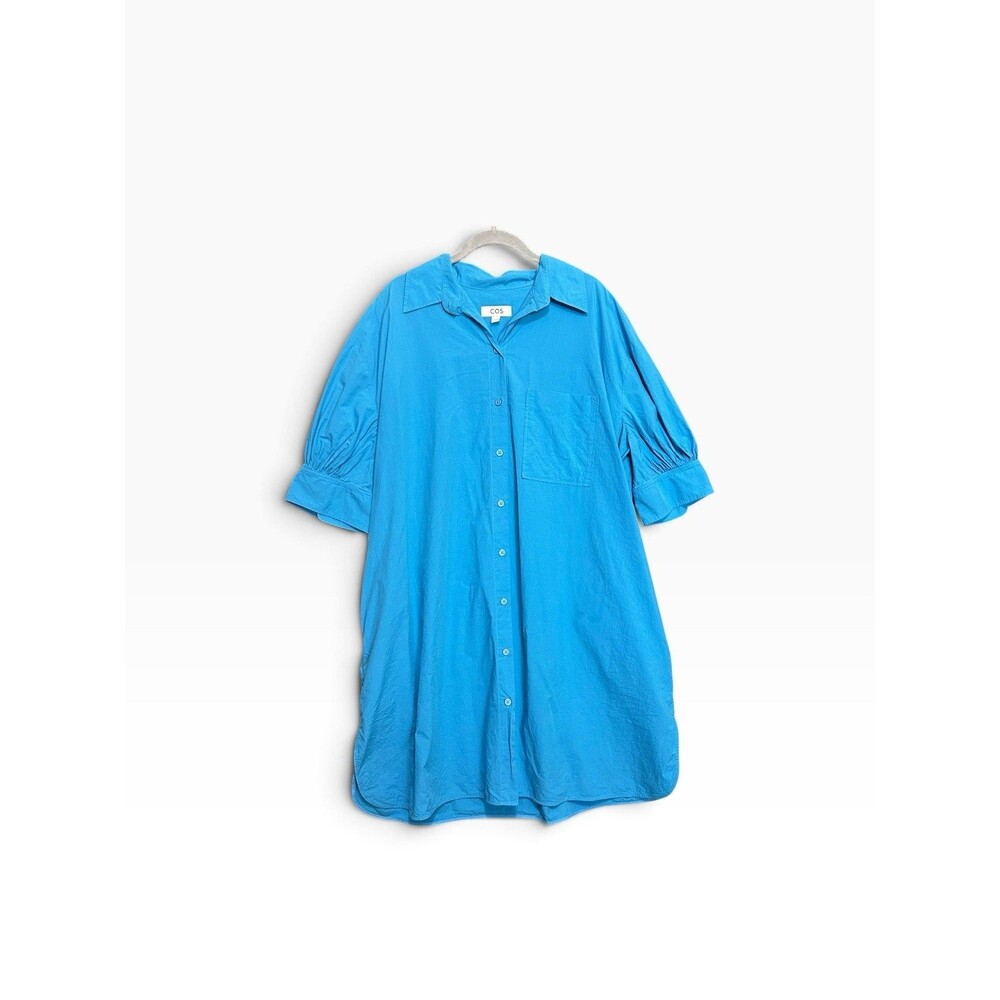 COS Blue Cotton Shirt Dress EUR 42 US 10 Oversized Midi Button Front Minimalist